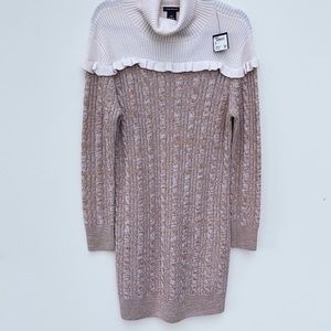 Club Monaco Long Beige and Cream Knitted Turtle Neck Sweater Dress